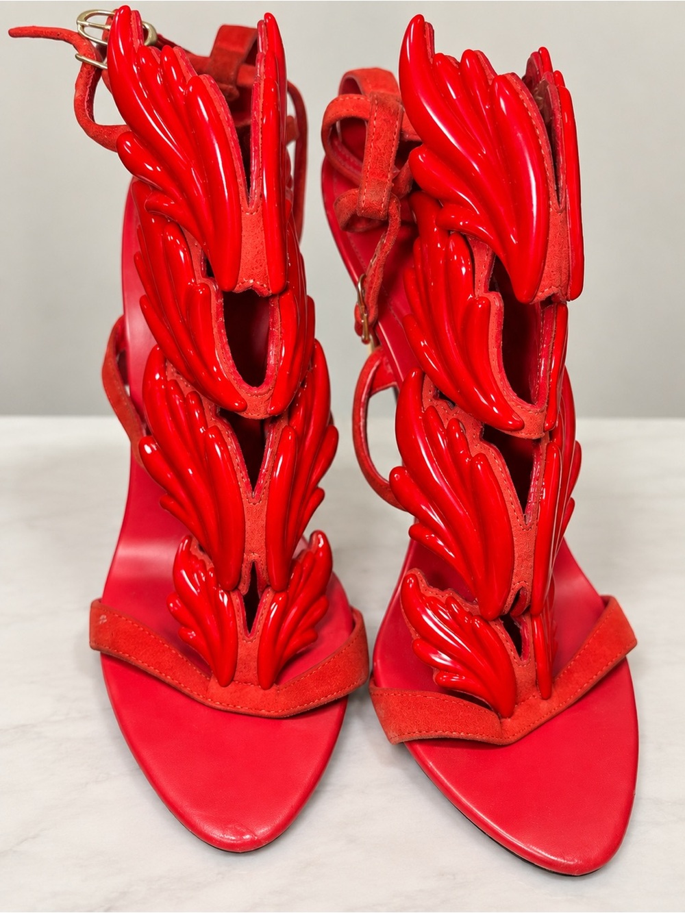 Giuseppe Zanotti Cruel Summer -Red Sculptural Wing High-Heel Sandals